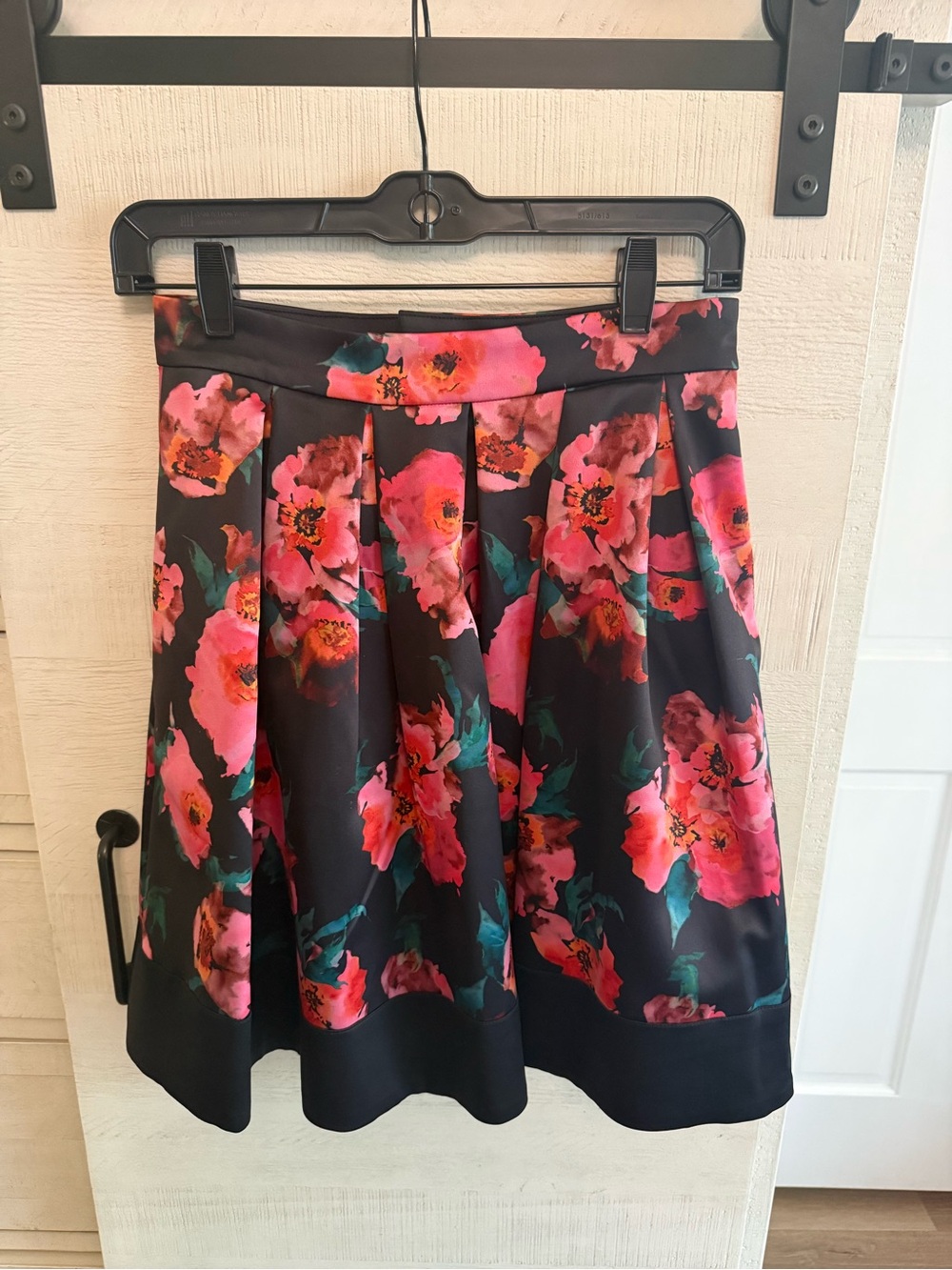 French Connection Floral A-Line Skirt in Black and Pink